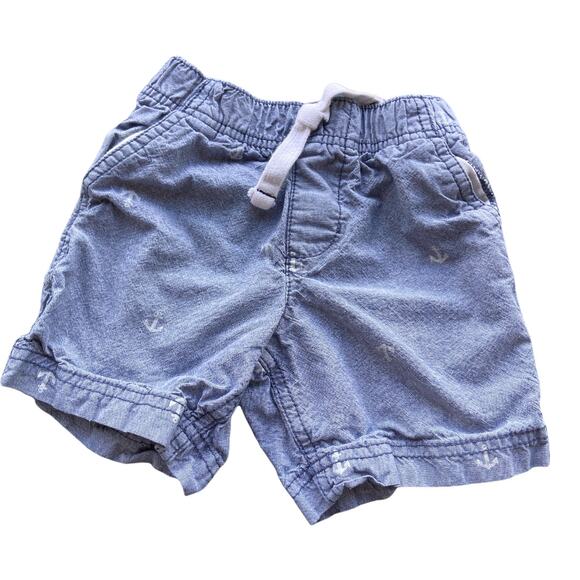 Carter's Boys‎ Shorts Size 3T Chambray Blue Elastic Waist Anchors Nautical Print - Picture 1 of 3